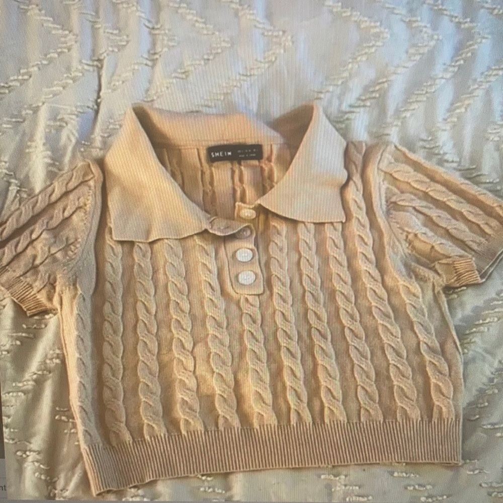 Cable knit polo shirt